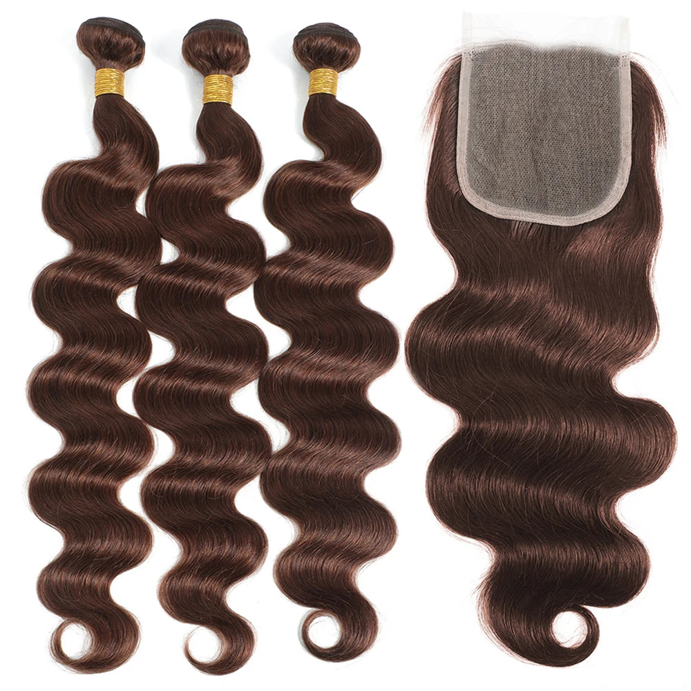 10A Brazilian Body Wave Bundles with 4x4 Lace Closure Brown Blonde Remy Human Hair