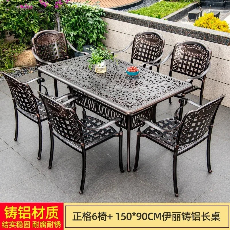 Waterproof Sunscreen Leisure Chairs Outdoor Metal Garden Furniture Set for Patio European Retro Style