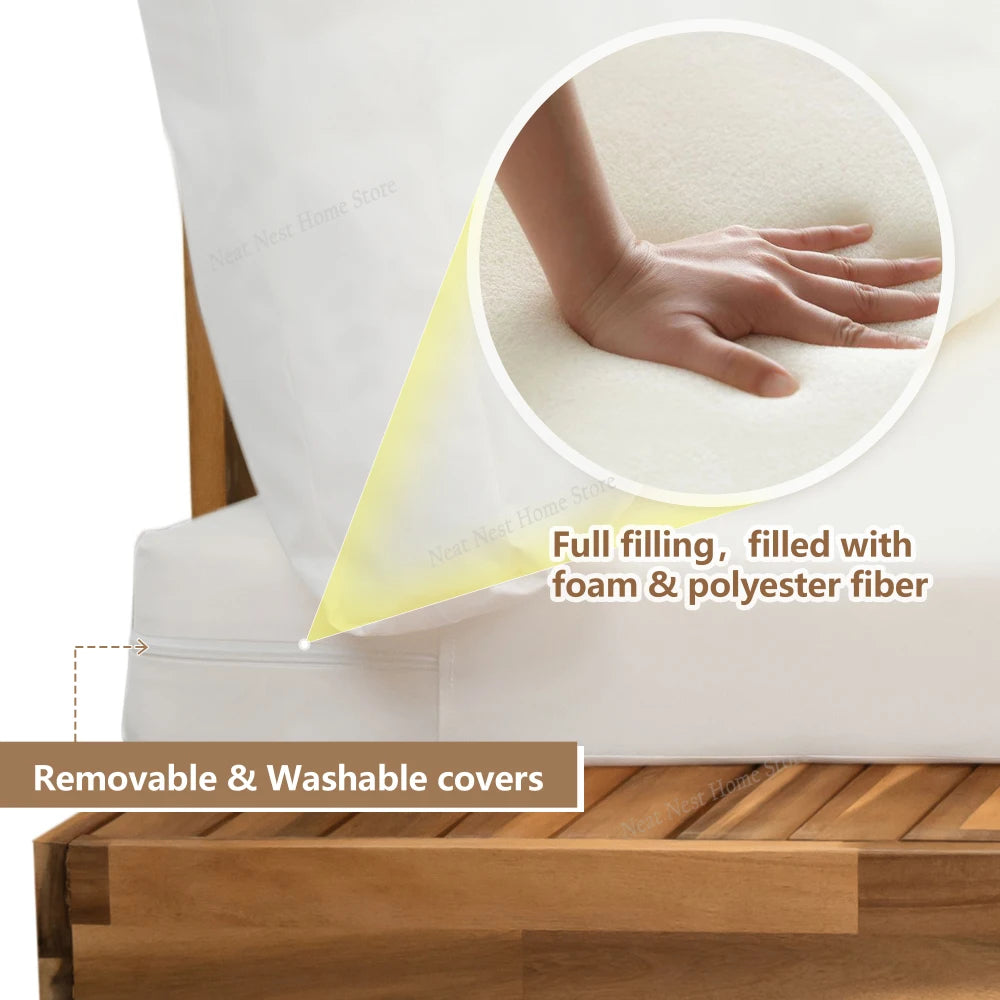 4 Piece Acacia Wood Patio Furniture L Shaped Sectional Sofa Set with Coffee Table and Built in Side Table