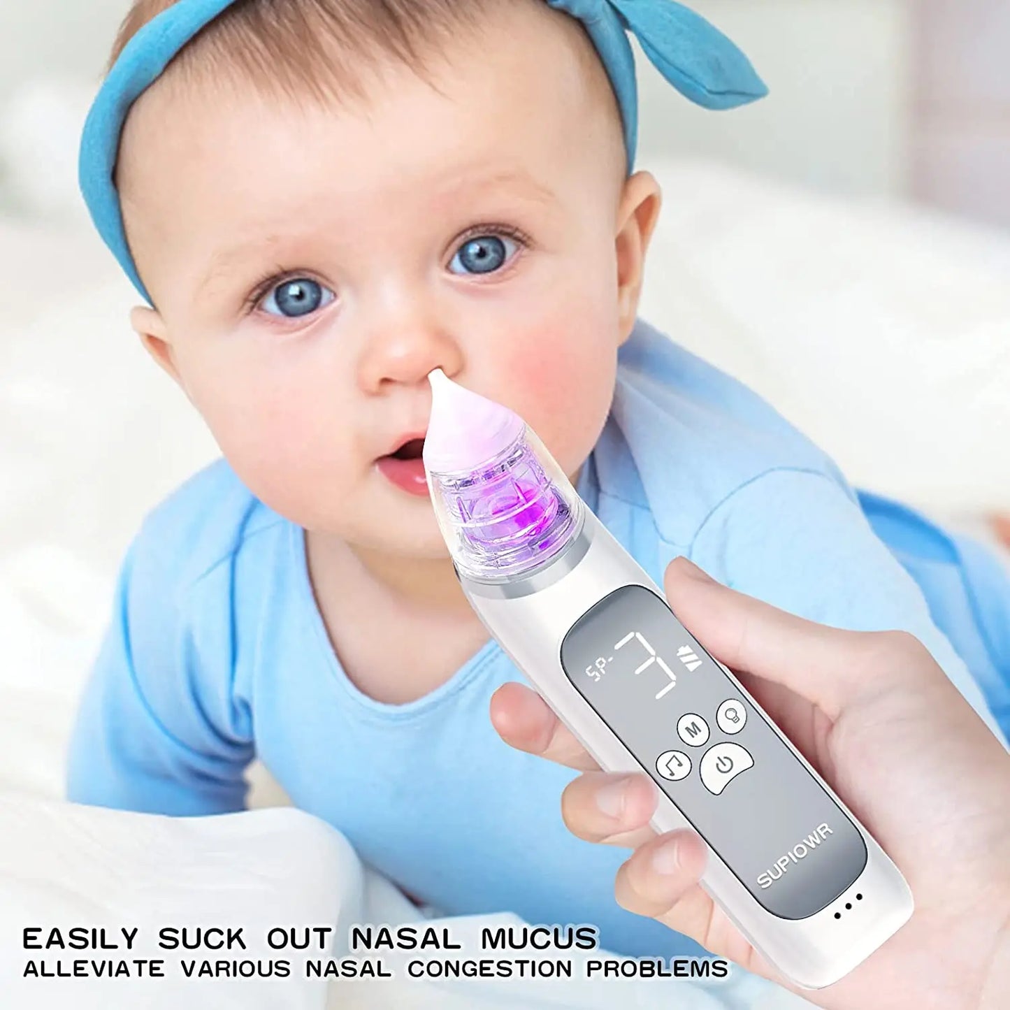 Baby Electric Nasal Aspirator Nose Suction Device with Food Grade Silicone Mouthpiece 3 Suction Modes