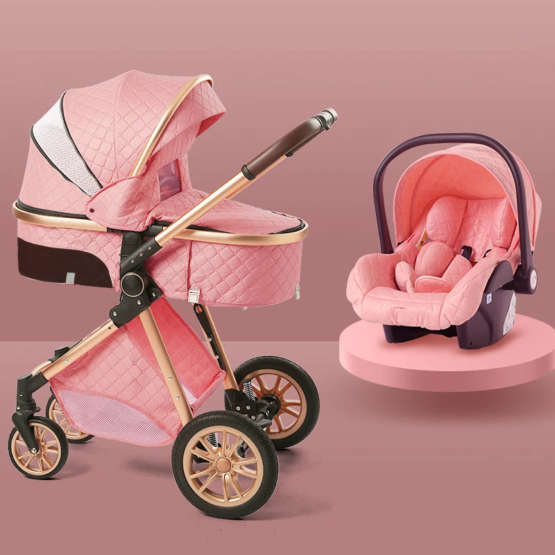 Luxury Baby Stroller 3 in 1 High Landscape Cart Can Sit Lie
